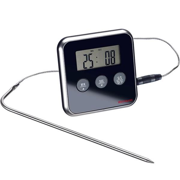 Digitalt stek-, grill- och kökstermometer med timer, 1 meter ledning ock instickssensor,  0-250 graders skala